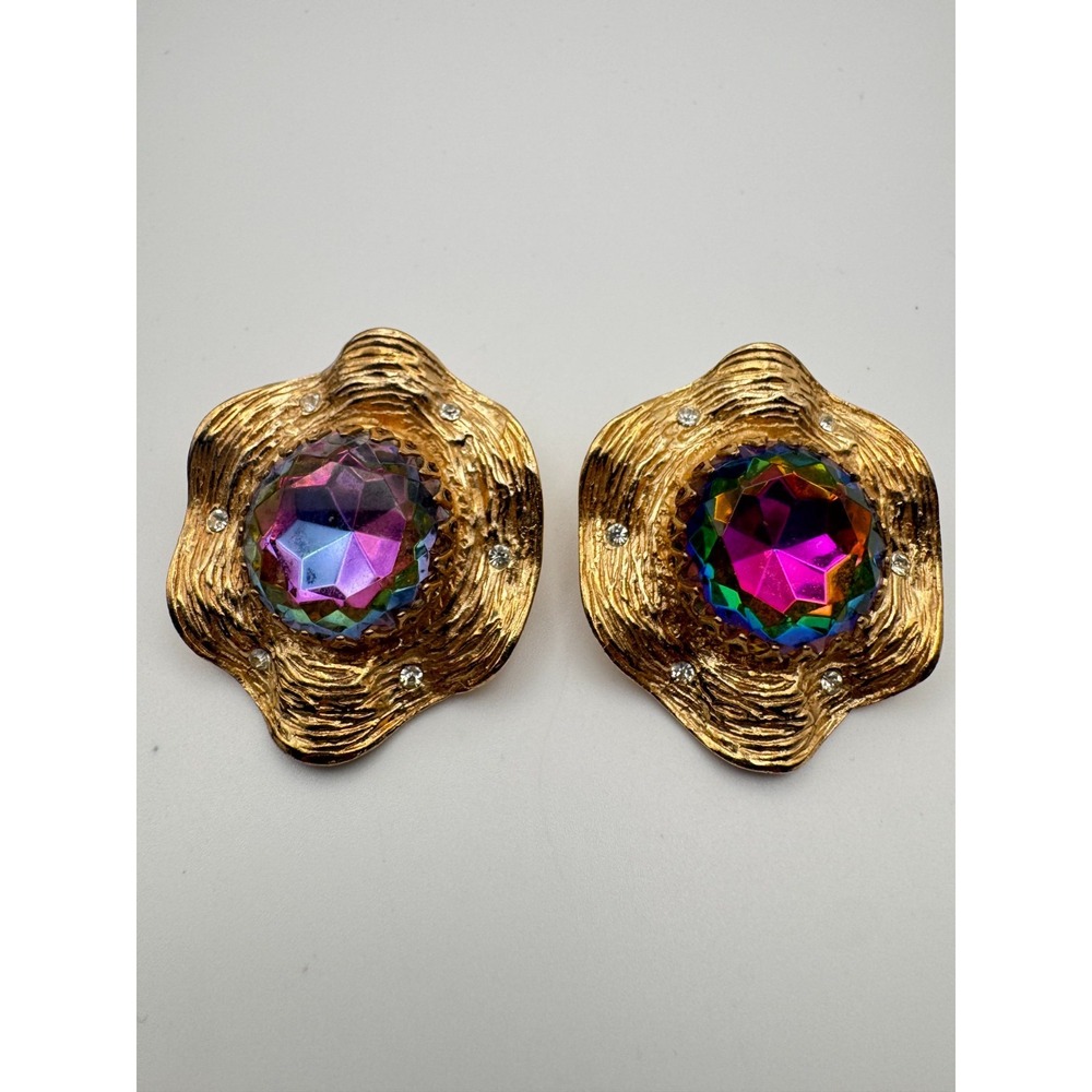 Vintage Judy Lee Earrings Watermelon Dragons Egg Vitrail